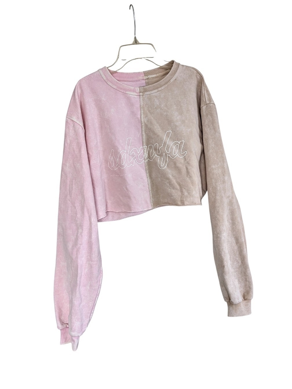 SDXWFA Two Tone Acid Wash Crop Sweatshirt Raw Hem, Size M
